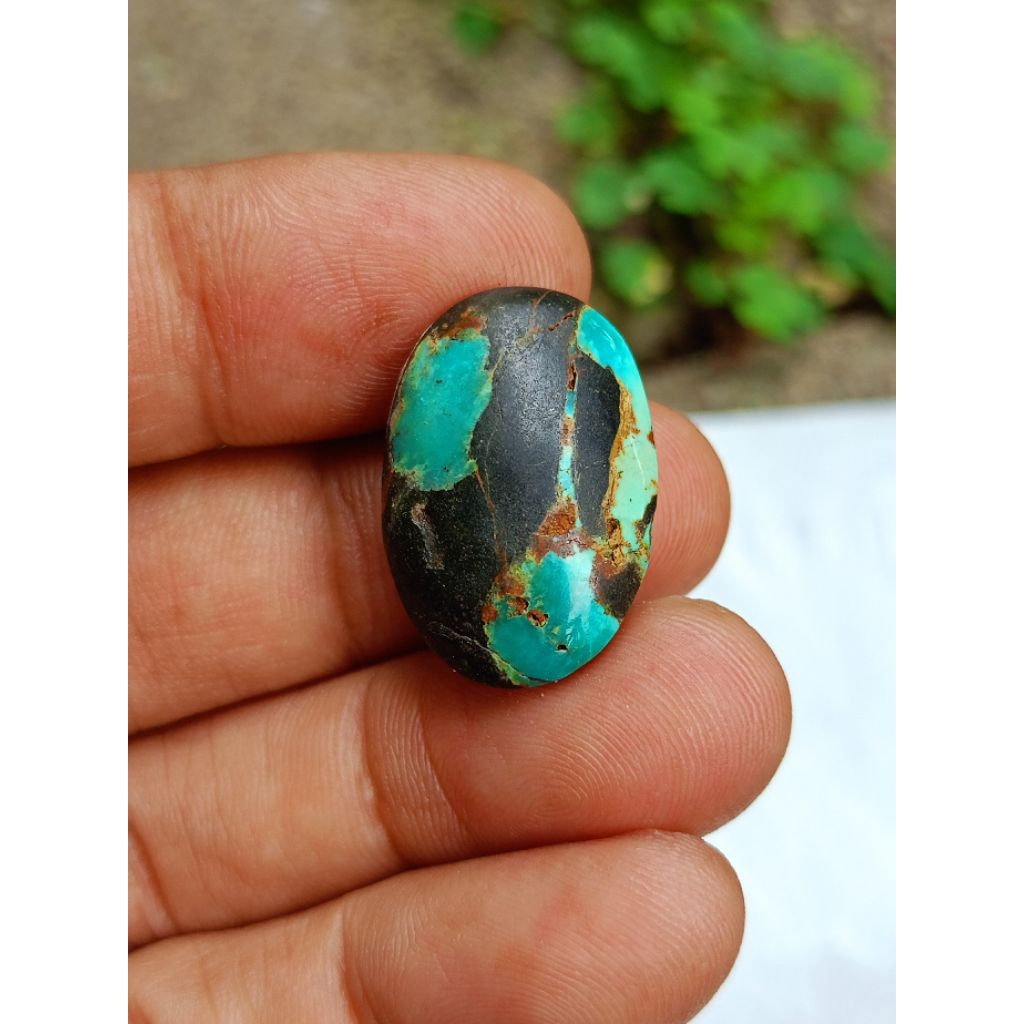 NATURAL BATU PIRUS PERSIA HIJAU URAT HITAM CEPLOK MOTIF UNIK