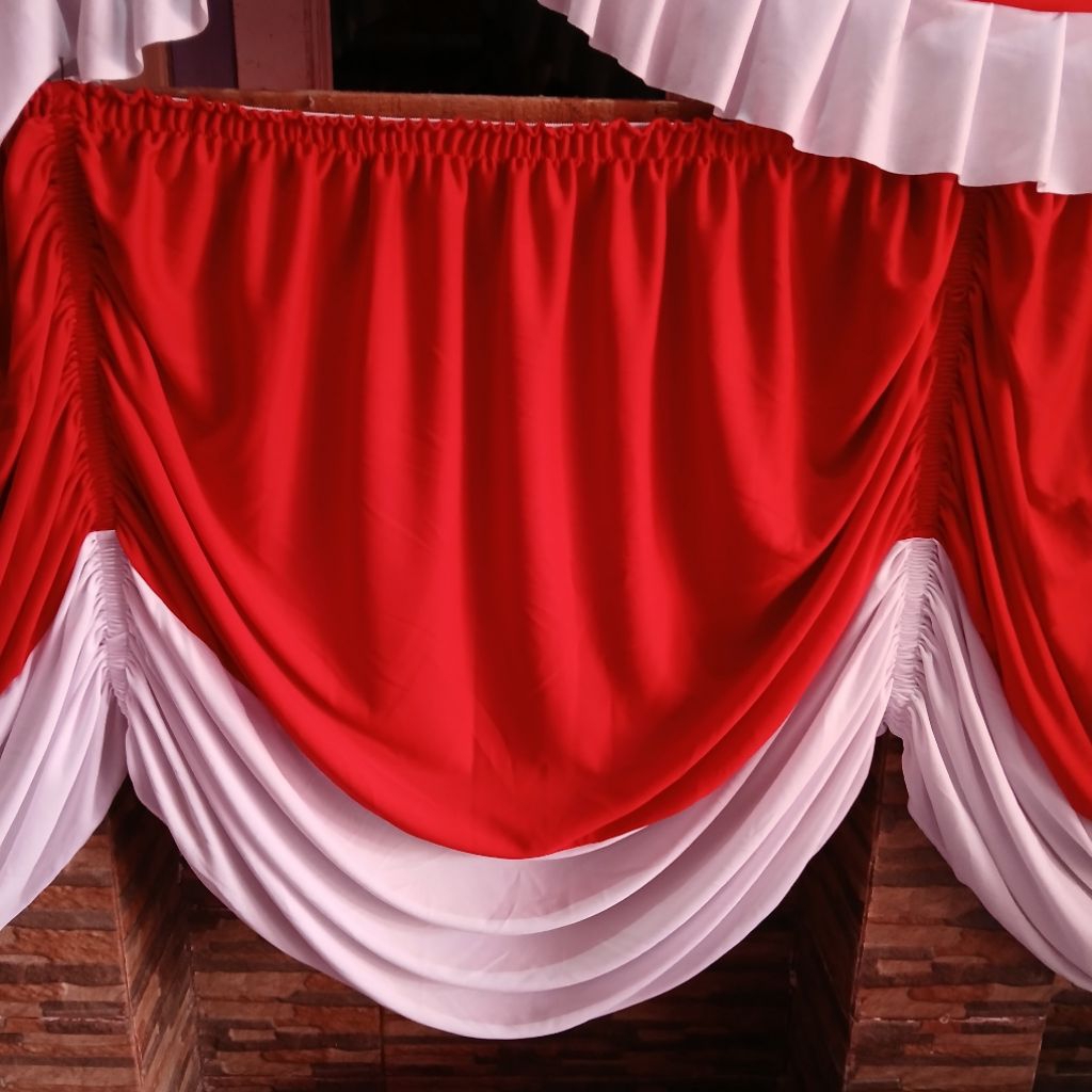BENDERA BACKGROUND KARET REMPEL BACKGROUND MERAH PUTIH  PANJANG 5 GELOMBANG MURAH