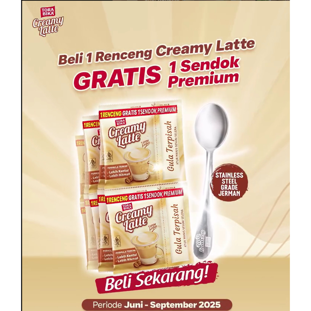 

Creamy Latte 10 Sachet + Bonus Sendok / kopi instan / kopi gula dipisah / krimi late / creme late / grosir / warung / kopi saset / kopi sasetan isi 10
