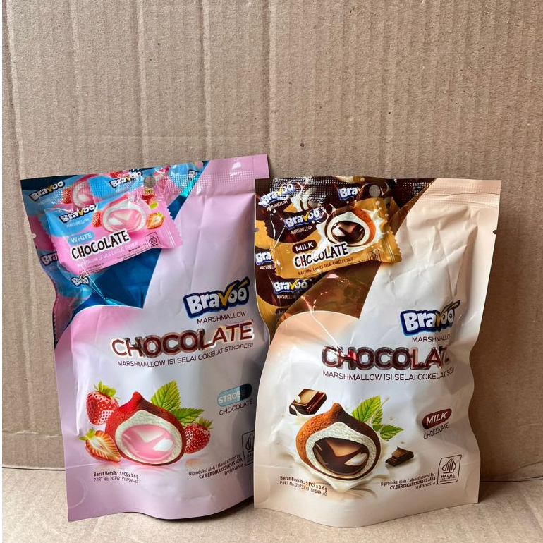 

PER 5 PACK MARSHMALLOW BRAVOO CHOCOLATE SUSU/ STRAWBERRY