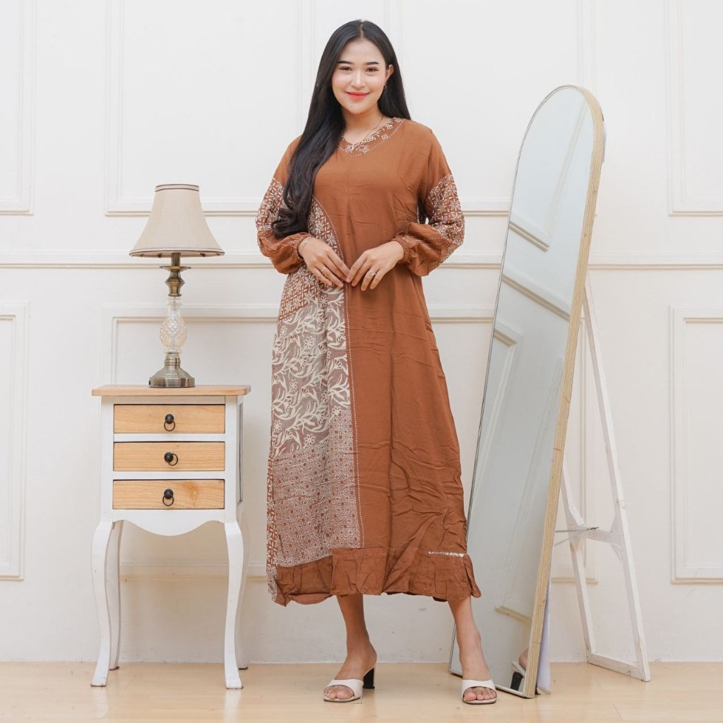 Baju Gamis Kirana Wanita Batik Pekalongan Rayon Adem Ibu Ibu Busui Kekinian Terbaru