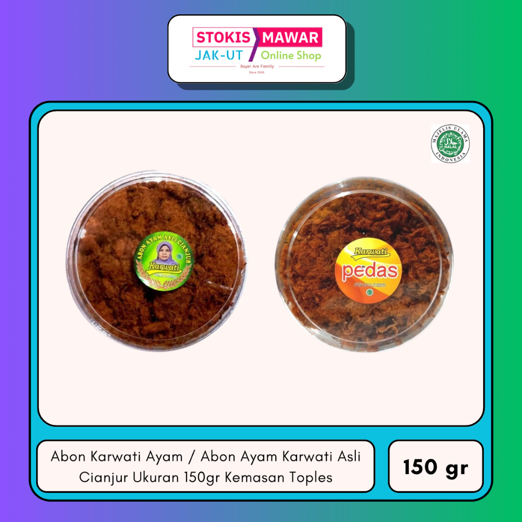 

Abon Karwati Ayam / Abon Ayam Karwati Asli Cianjur Ukuran 150gr Kemasan Toples Aneka Rasa