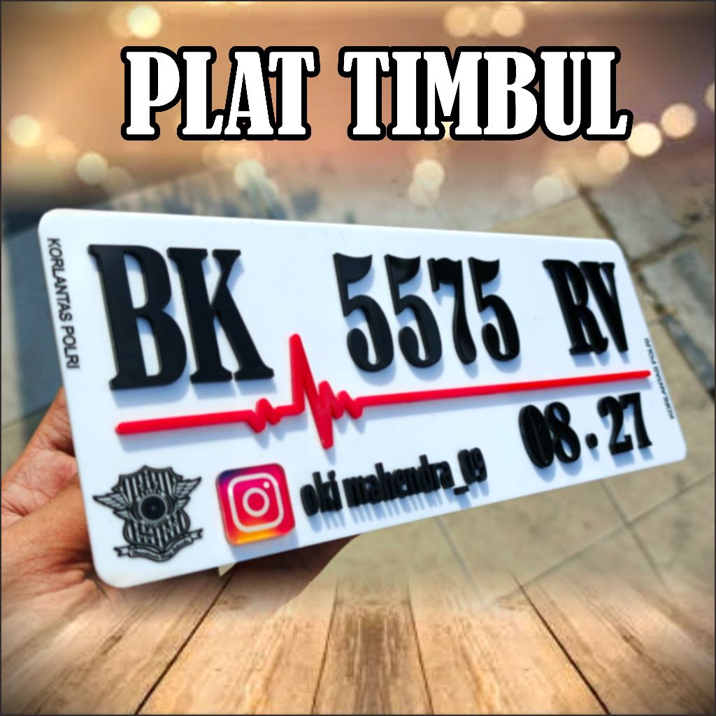 Plat Acrylic / Plat Nomor Motor Akrilik Timbul Variasi Hitam / Putih Glossy Custom Baut Tanam