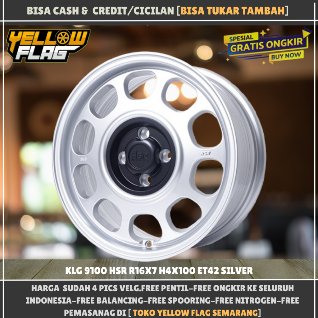 Velg kaleng ring 16 hsr klg lubang 4x100 untuk brio sigra yaris r16 hsr klg et42 lebar 7 silver