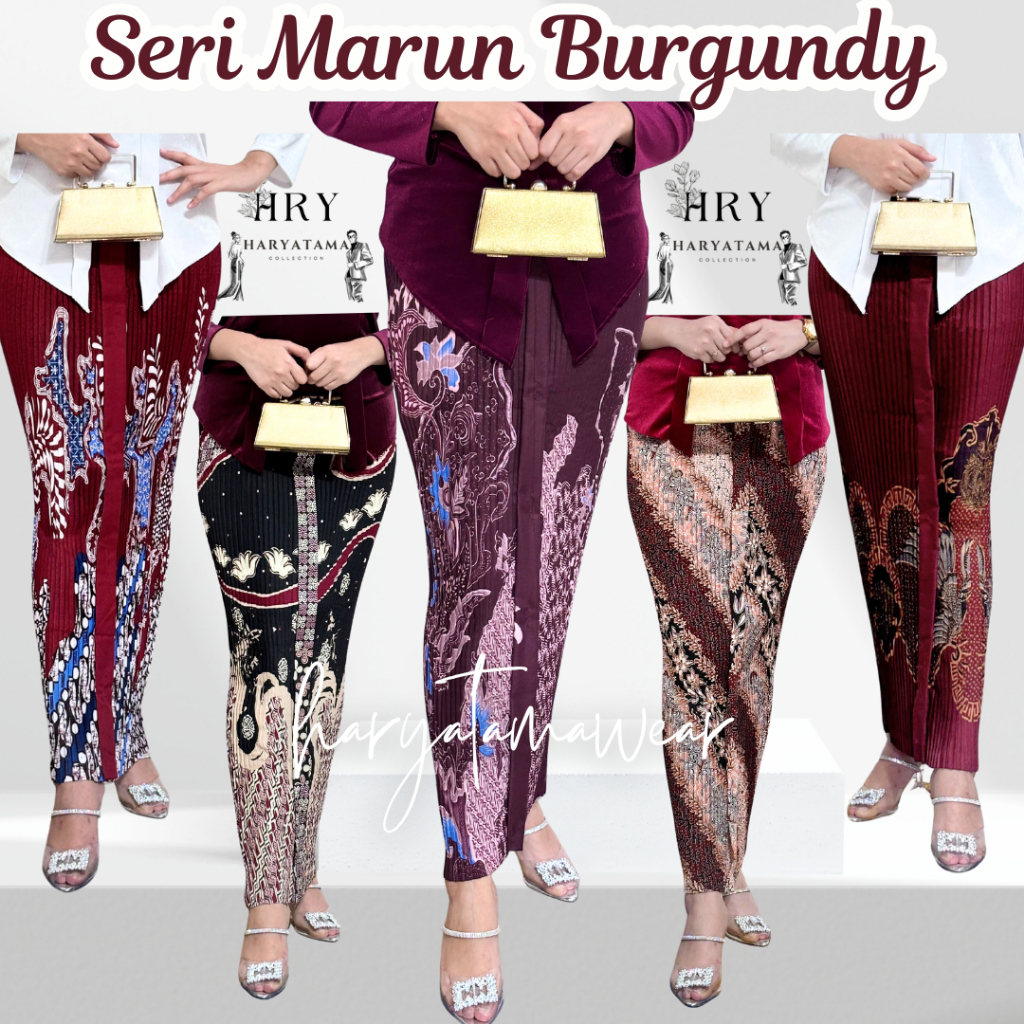 Jual Murah Rok Plisket Wiru/Wiron Corak Burgundy Merah / Rok Batik / Jarik Instan / Bawahan Kebaya