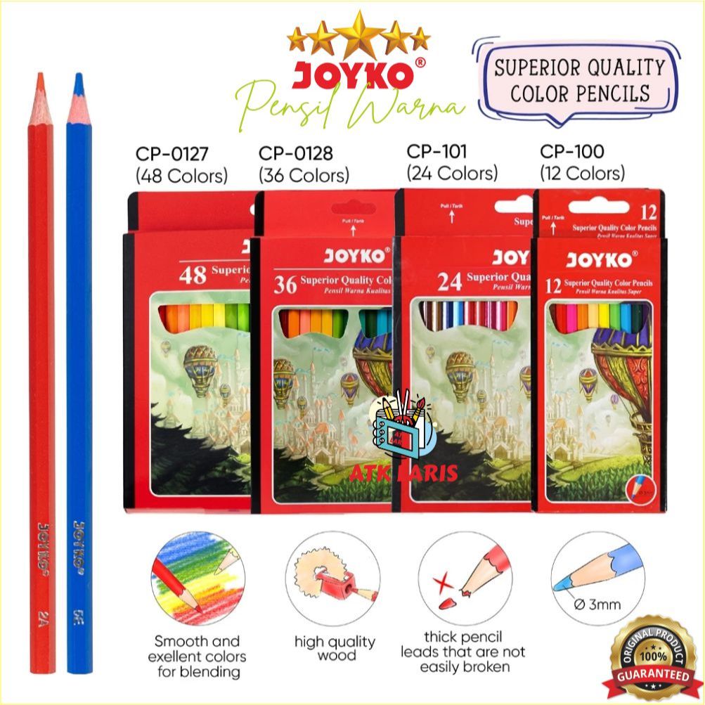 

Joyko Pensil Warna, CP -100, CP -101, CP -102, PENSIL WARNA JOYKO 24 WARNA & 12 WARNA (1 SET)