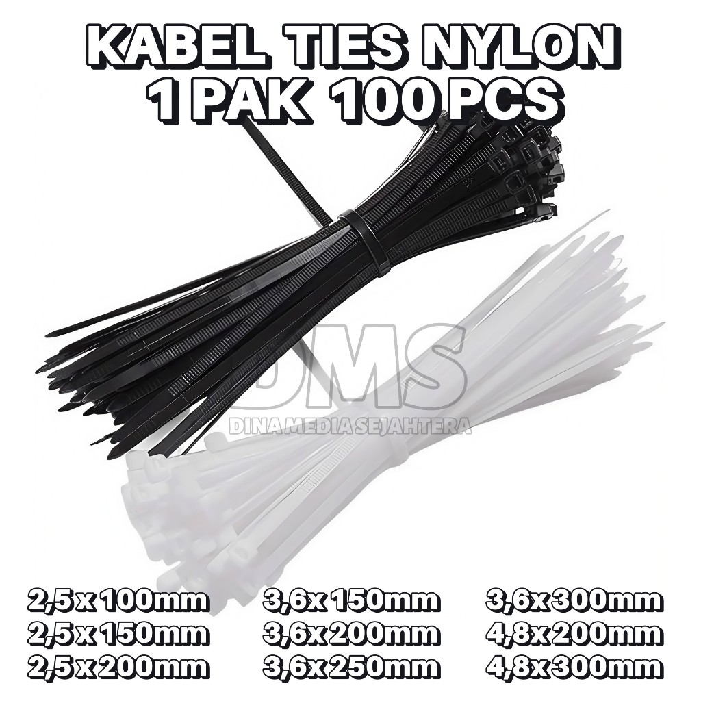 

KABEL TIES CABLE TIE 10cm - 15cm - 20cm - 25cm - 30cm WARNA HITAM DAN PUTIH - 1 PACK 100pcs