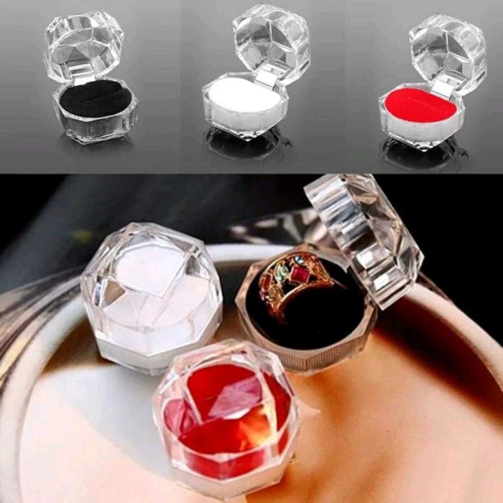 Tempat cincin / Kotak cincin crysta Jewerly Ring Box Mika Cristal Transparan / Wadah Organizer Perhi