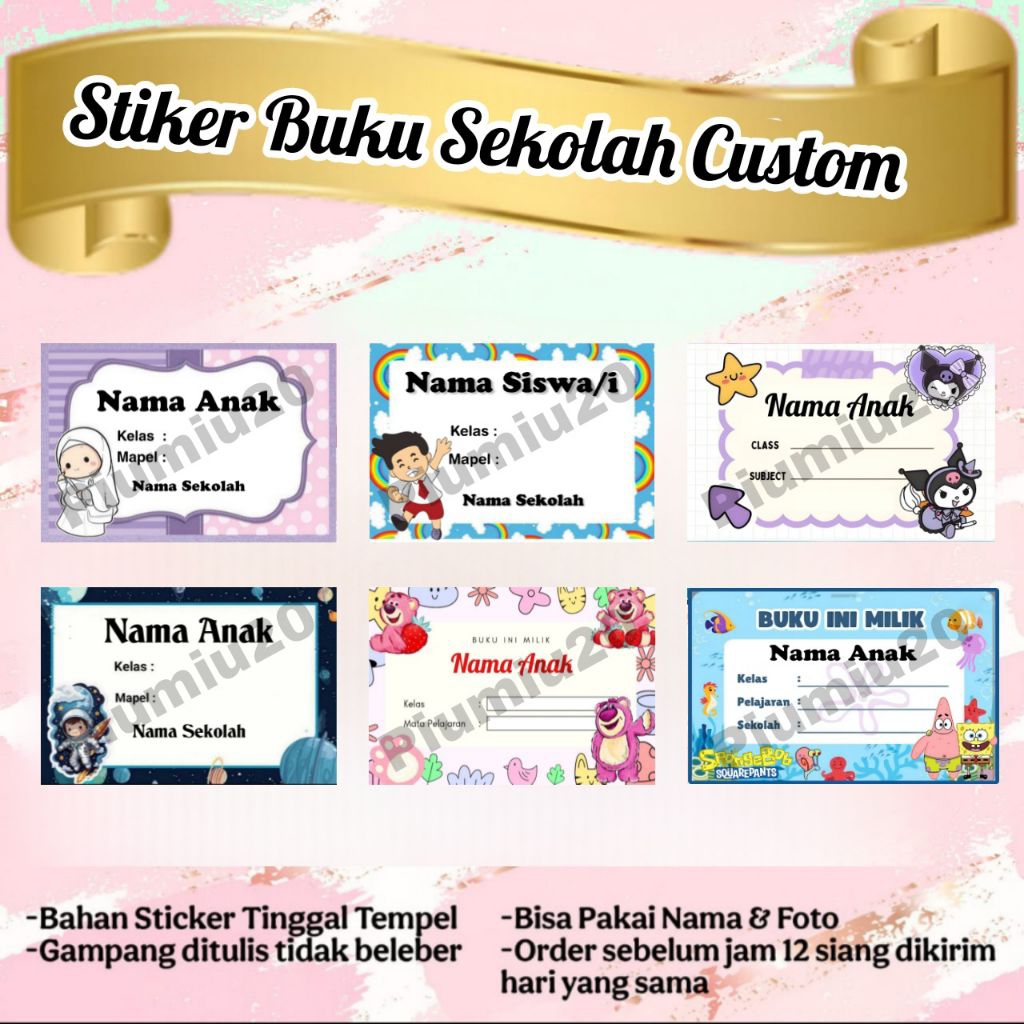 

( ISI 25 - 50 PCS) LABEL BUKU SEKOLAH ANAK BISA CUSTOM NAMA
