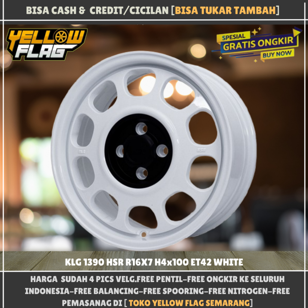 Velg racing ring 16 lubang 4x100 untuk brio yaris corola hsr klg et42 lebar 7 white r16