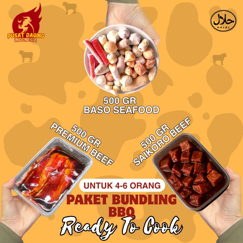 

Paket BBQ Premium 3 in 1 – Ready to Cook (500gr Premium Beef + 500gr Baso Seafood + 500gr Saikoro Beef)