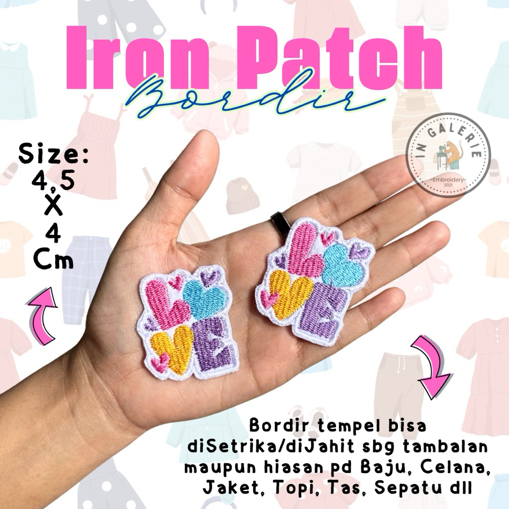 ( TINGGAL SETRIKA BISA DIJAHIT ) Bordir Tempel Love Patch Iron Bordir Hati Colorfull Bordiran Bordil
