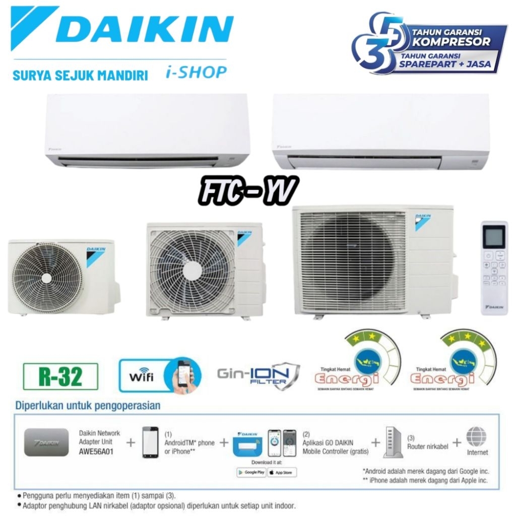 DAIKIN AC STANDART 1PK R32 FTC25YV14 Ac Daikin Standart 1 Pk STC25YV Ac Dengan Paket Lengkap Pipa Le