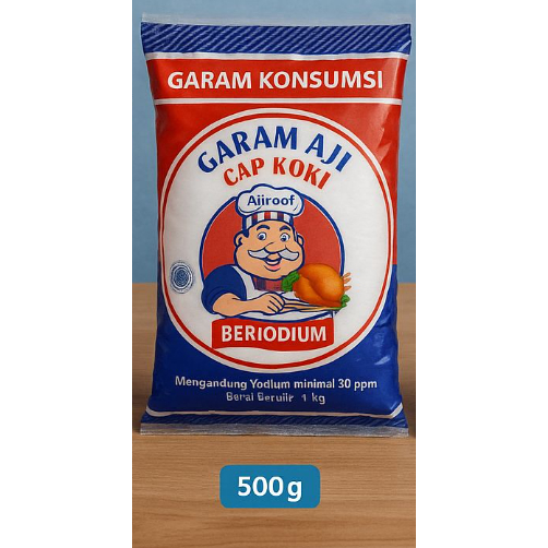 

GARAM AJI CAP KOKI / 500gr / GARAM BERKUALITAS / GARAM MURAH / GARAM BERYODIUM