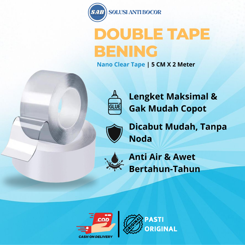 

Double Tip Bening Clear Nano Tape Lem Super Kuat Lengket Waterproof Tanpa Bekas Aplikasi Serba Guna