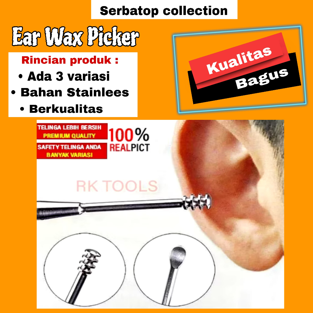 Ear Wax Picker Alat pembersih telinga Korek Kuping korek kuping besi stainless steel tebal korek