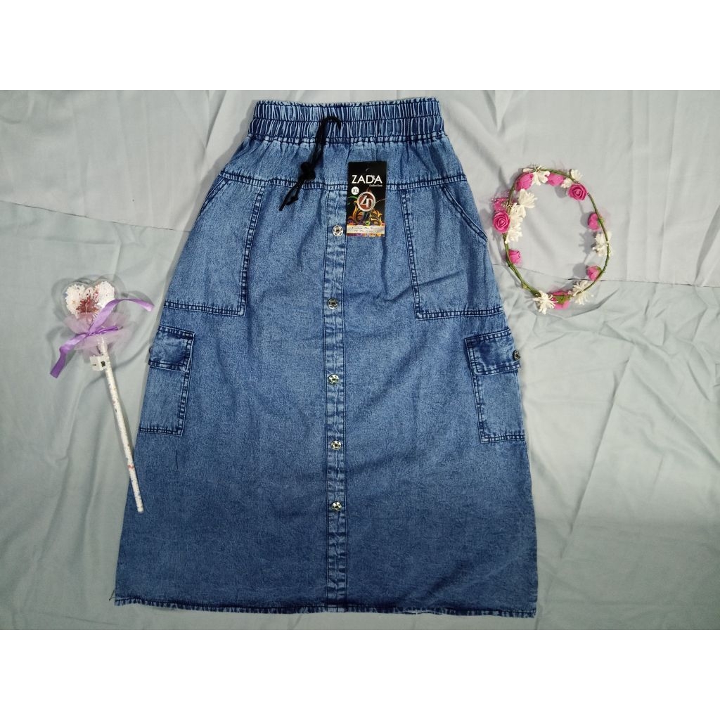 Rok Denim Anak Cewek 5-10 Tahun – Bahan Tebal – Model Kekinian Kancing Depan