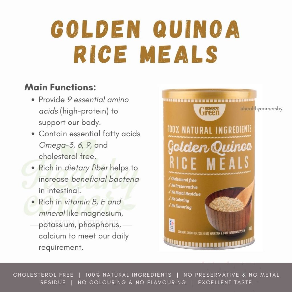 

More Green - Golden Quinoa Rice Meals 450G ( Minuman Nutrisi Campuran Beras dan Kuinoa )