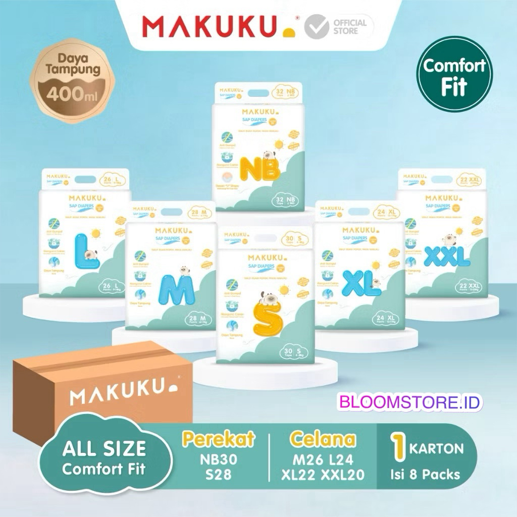 PAKET 1 DUS MAKUKU Air Diaper Diapers Comfort Fit SAP Popok Celana Perekat Pant Pants Tape Bayi Baby