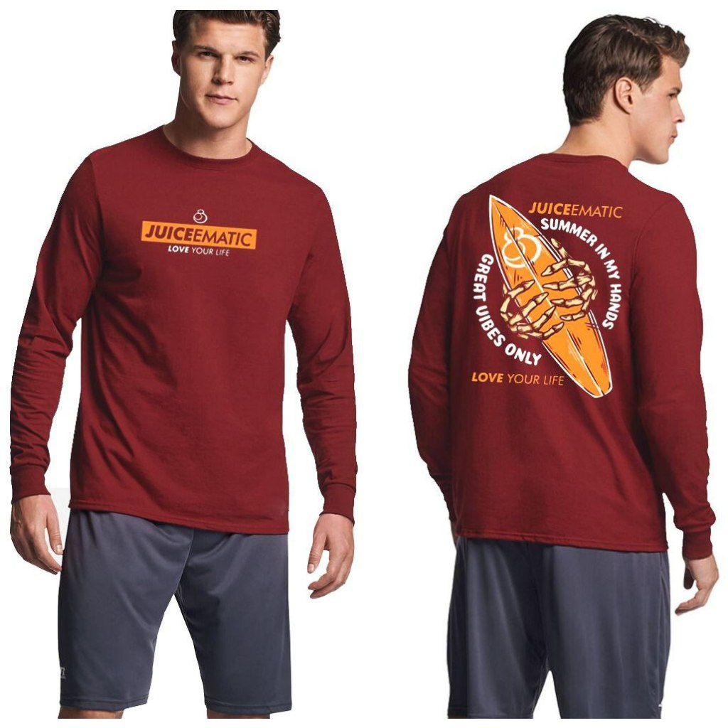 BAJU KAOS LENGAN PANJANG JUICE EMATIC MERAH LONG SLEEVE JUICE EMATIC RED SUMMER HAND LOVE YOUR LIFE