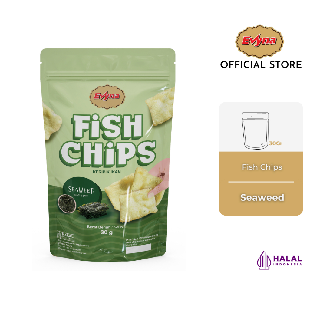 

Evyna Fish Chips Seaweed Keripik Ikan Rasa Rumput laut 30 Gram
