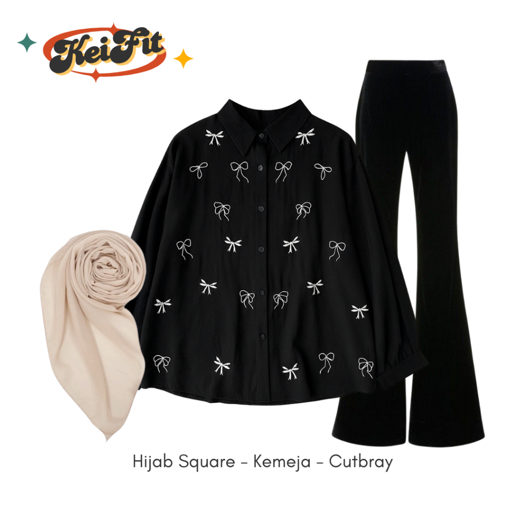Ceyla Outfit Set OOTD Wanita ( Kemeja, Cutbray, Hijab ) One Set Outfit Hangout Kekinian Setelan Kece