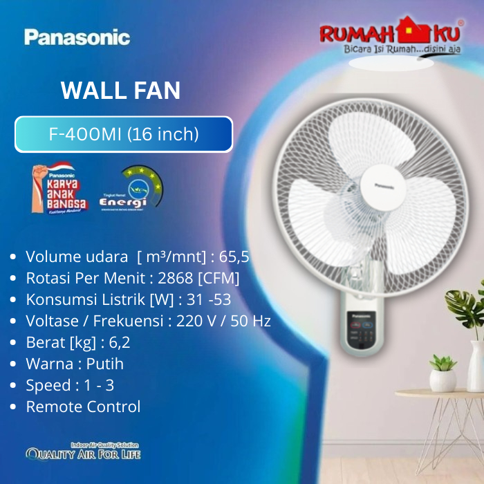 PANASONIC KIPAS ANGIN DINDING TEMBOK REMOTE PANASONIC F-400Mi
