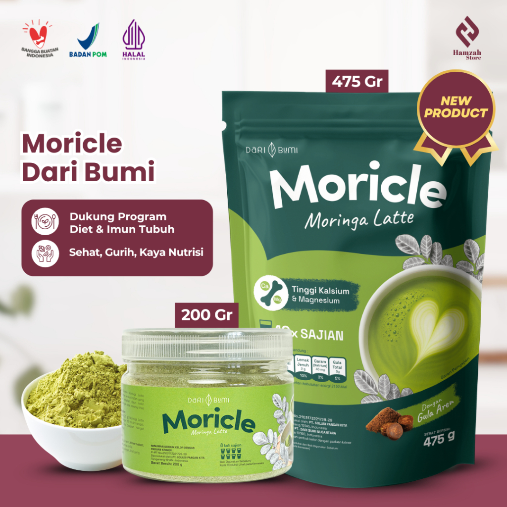 

Moricle Moringa Latte 475 Gram Daribumi - Bubuk Daun Kelor Latte Minuman Premium