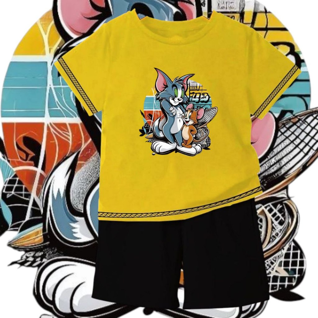 Setelan Baju Anak Unisex Motif Raket Jerry Tom Terlaris Free Ongkir New Colection