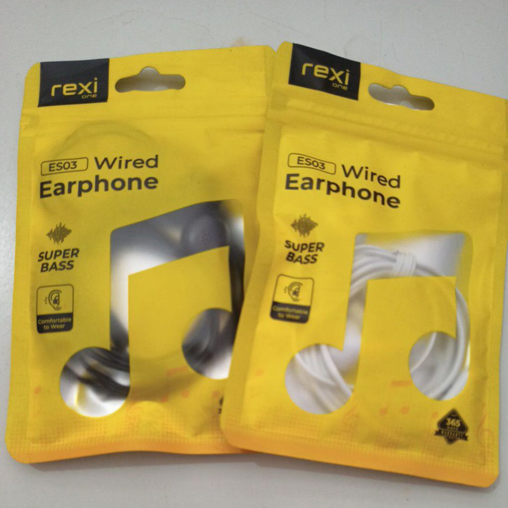 Rexi Wired Earphone ES03 Super Bass tersedia 2 warna hitam dan putih