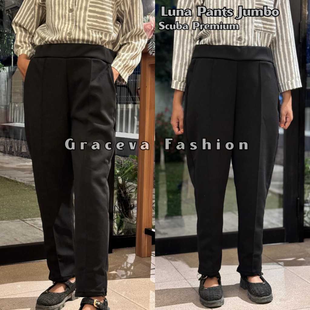 Celana Basic Baggypants Scuba Wanita Jumbo - Celana Chinos Wanita / Celana Kerja Hitam Wanita / Cela