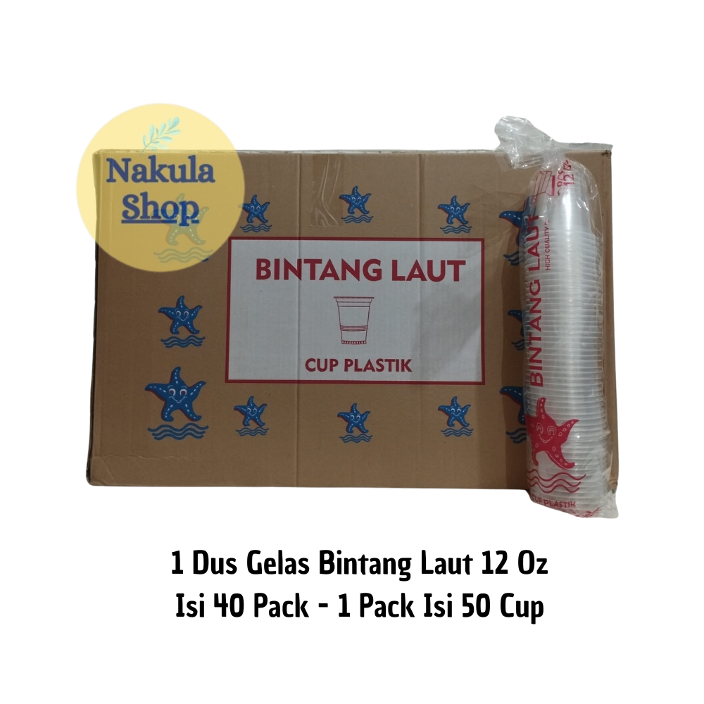 GROSIR 1 DUS Gelas Plastik Oz Merk Bintang Laut 12 Oz - Isi 40 Pack