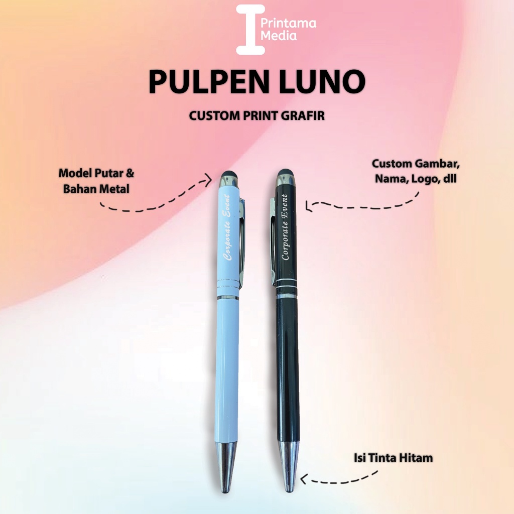 

Custom Pulpen / Pena Luno Souvenir Promosi Metal Putar Cetak Laser Grafir