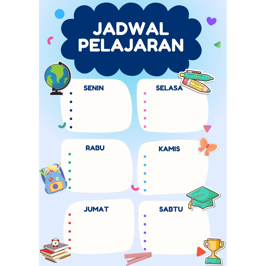 

Poster jadwal pelajaran anak sekolah aesthetic ukuran (A4)