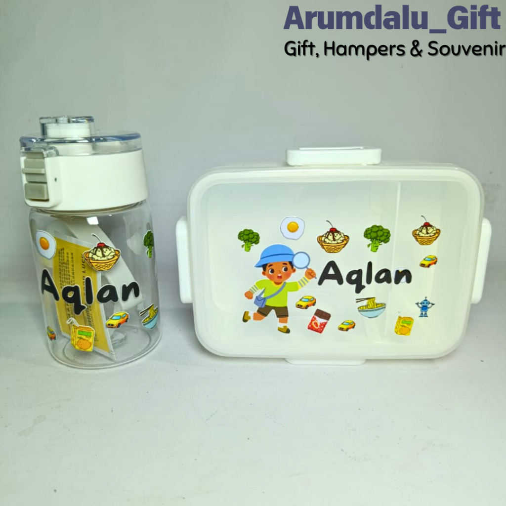 PO Set  Kotak Makan dan Botol Minum Custom Tambah Nama Desain Lucu