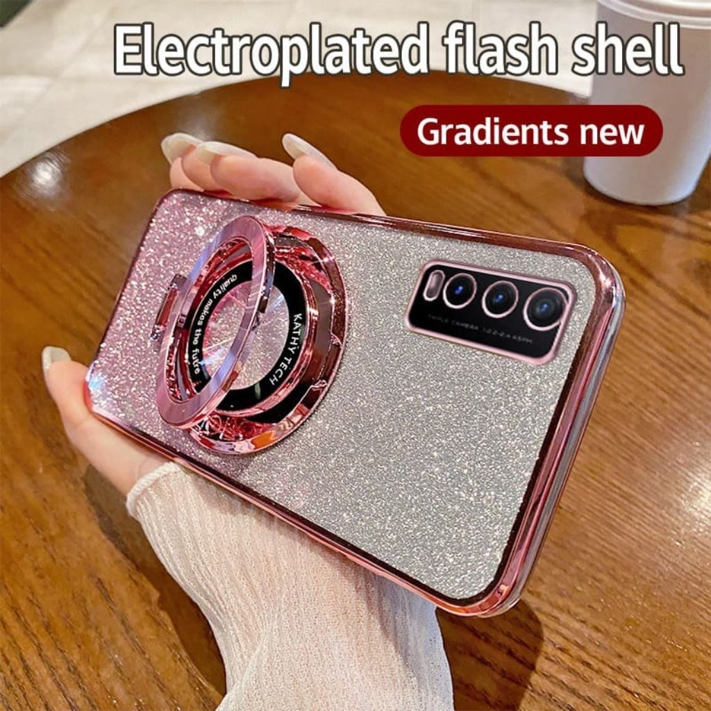Casing Vivo Y20 / Y20s / Y12s Soft Case Ring Standing Glitter Mangsafe Terbaru