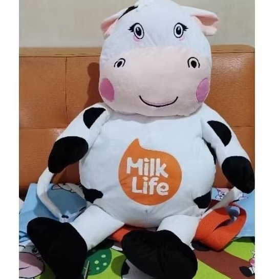 Boneka bantal/ Tas Sapi Milk Life+ SpunBag+free boneka kecil