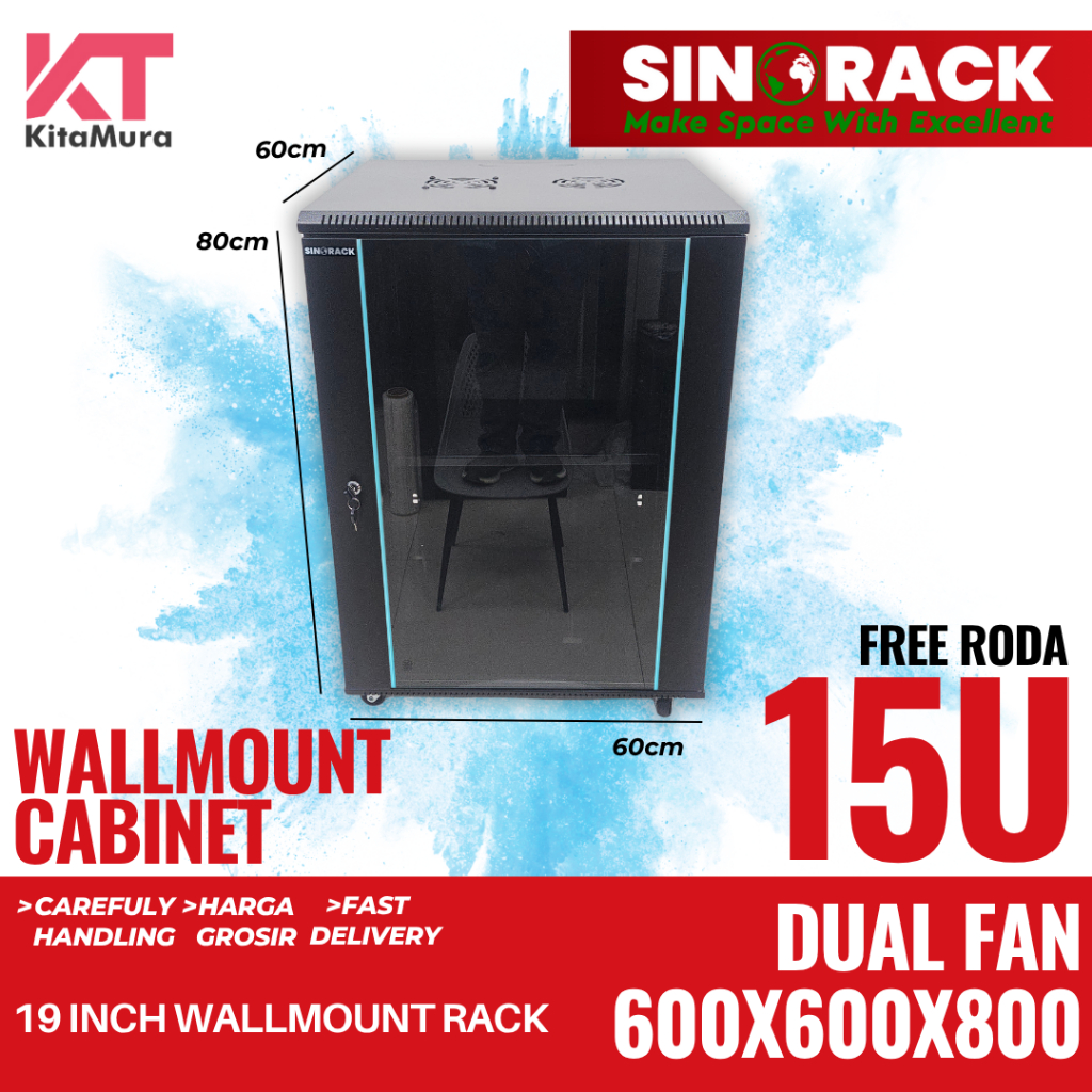 Wallmount Rack Server 15U, Rak Server Single Door 15U Besar