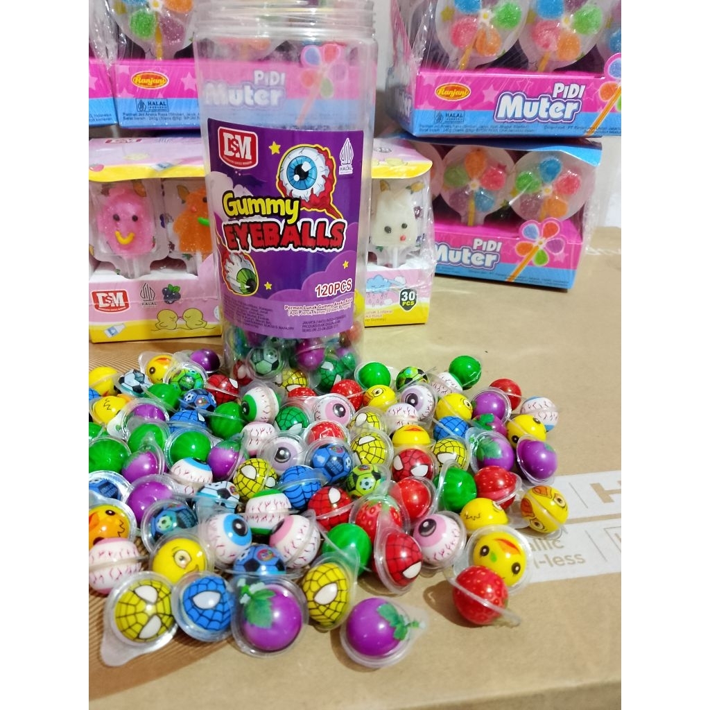

permen lunak mini aneka rasa gummy eyeballs DSM toples isi 120 pcs
