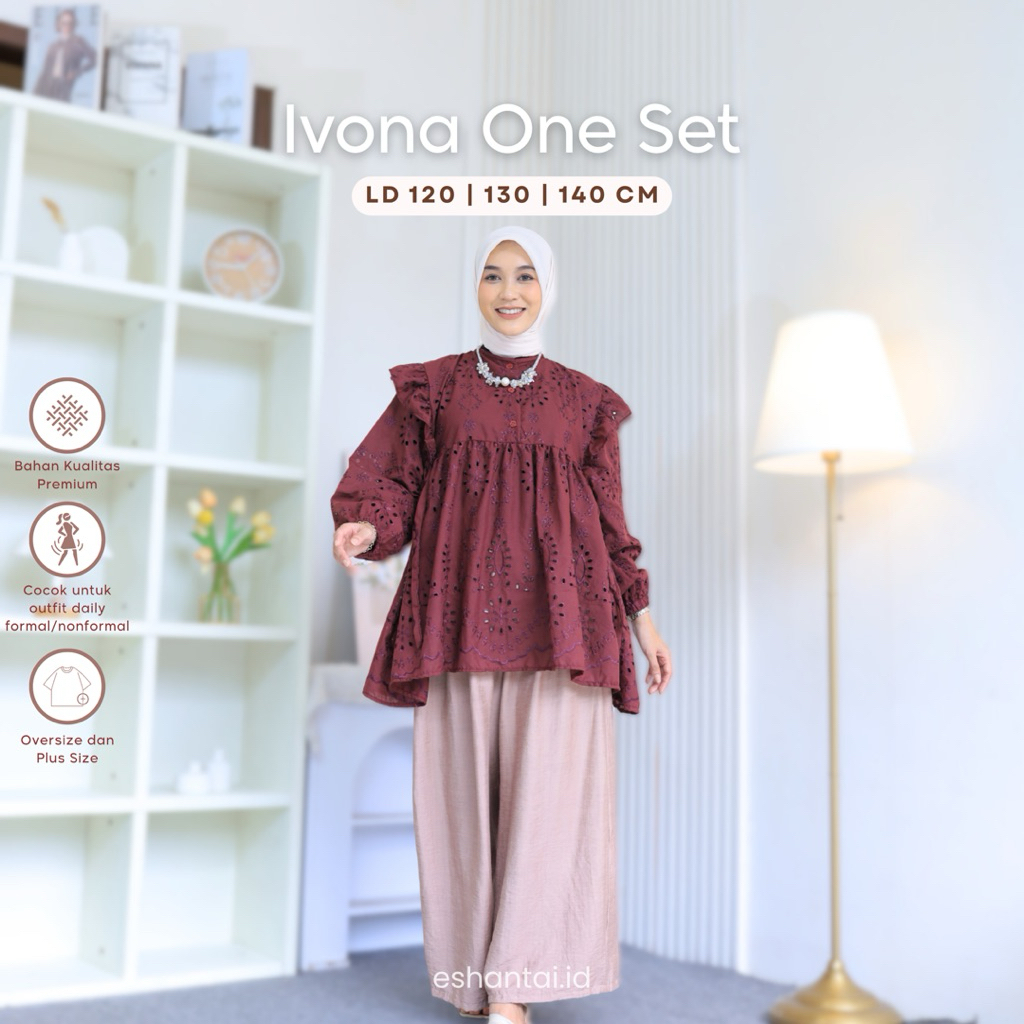 Ivona One Set JUMBO LD 120 130 140 by Eshantai | BB 100 Kg Muat L–5XL Big Size Setelan Tunik + Celan