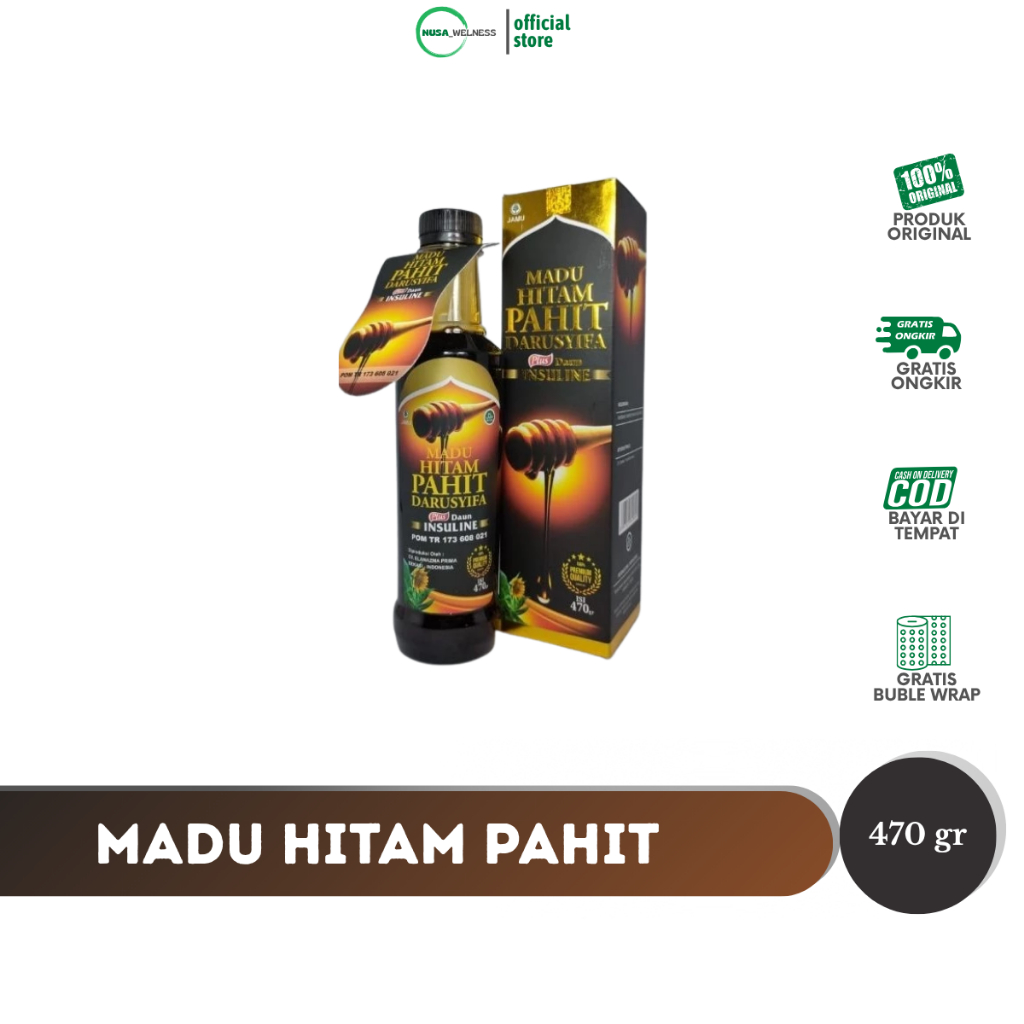

MADU HITAM PAHIT PLUS PROPOLIS INSULIN DARUSYIFA - madu herbal 470gr | diabetes, gula darah tinggi