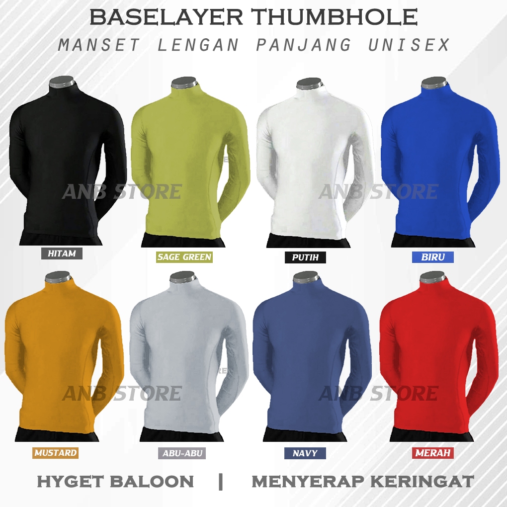Baselayer Lengan Panjang Jari Thumbhole Manset Baju Olahraga Pria Wanita Daleman Diving Basket Seped