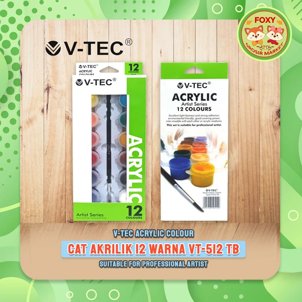 

Cat Akrilik V-TEC VT-512 TB Acrylic Colours 12 Warna x 5 ML - Set VTEC / Acrylic Colour V Tec 2