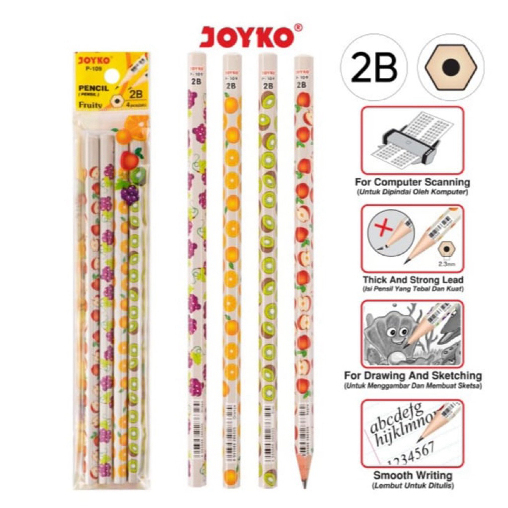 

PL0021 Pensil Kayu Fruit isi 4 pcs Joyko 2B
