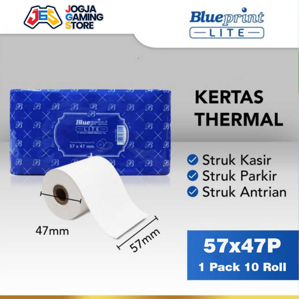 

KERTAS THERMAL MURAH STRUK KASIR PPOB COCOK UNTUK PRINTER ECO58D BLUEPRINT LITE 57X47 P 57x47P - 1 PACK ISI 10 ROL