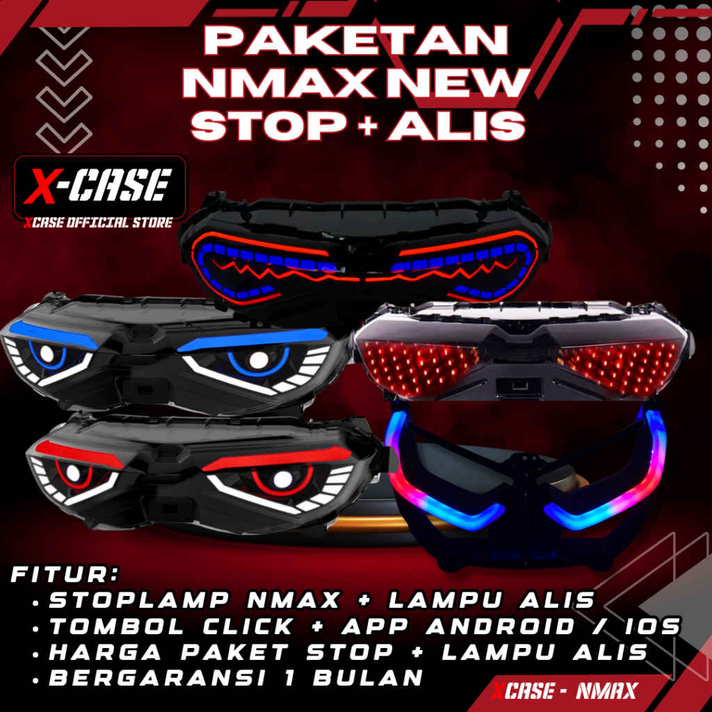 X-Case Paket Ganteng All New Nmax 2020 Stoplamp Plus Lampu Depan Alis RGB Lazy Sepasang