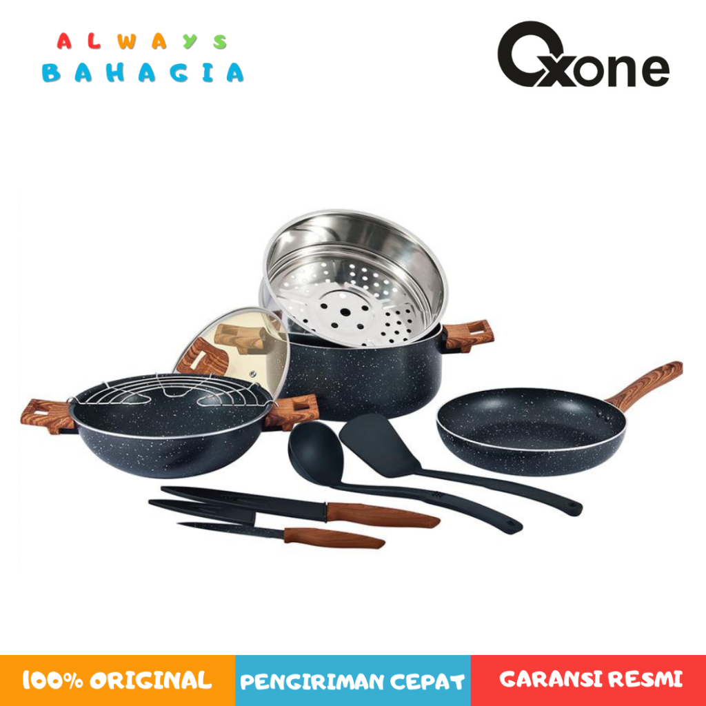 OXONE OX997 Panci Set Performa Cookware Set Kaca Pan Wok Silikon Wok - MARBLE