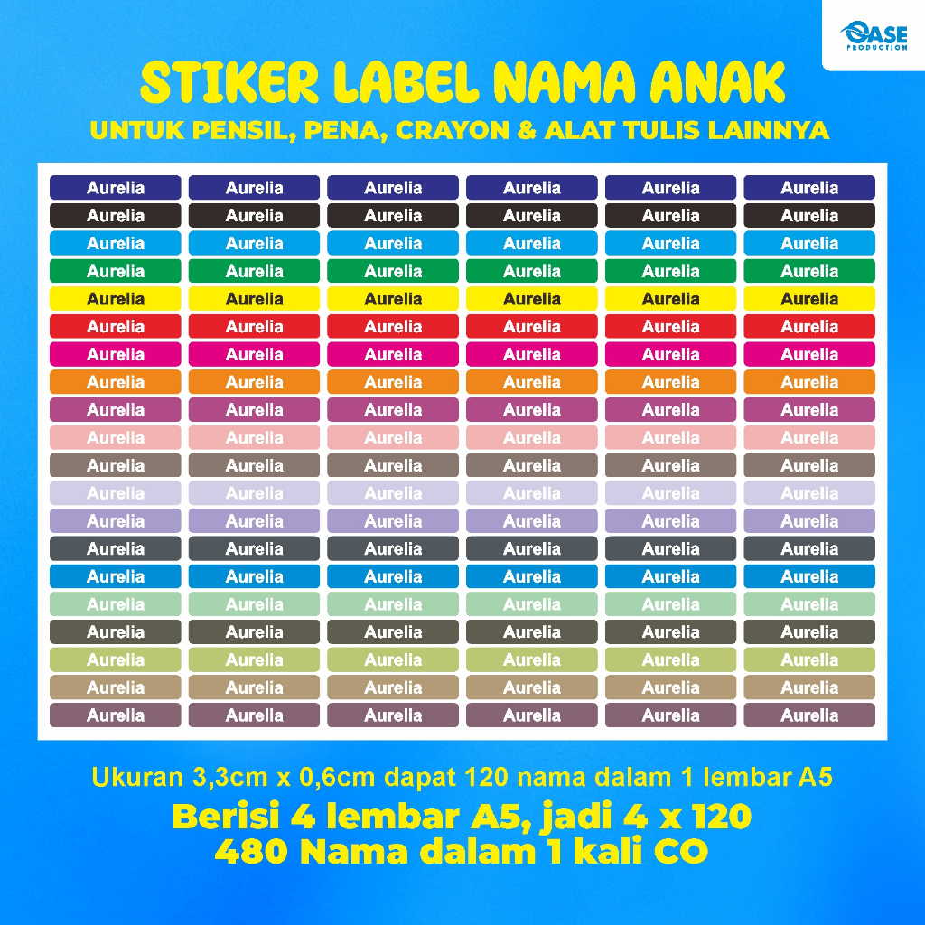

Stiker Label Nama Anak Untuk Pena, Pensil, Crayon, Alat tulis - Stiker Sekolah