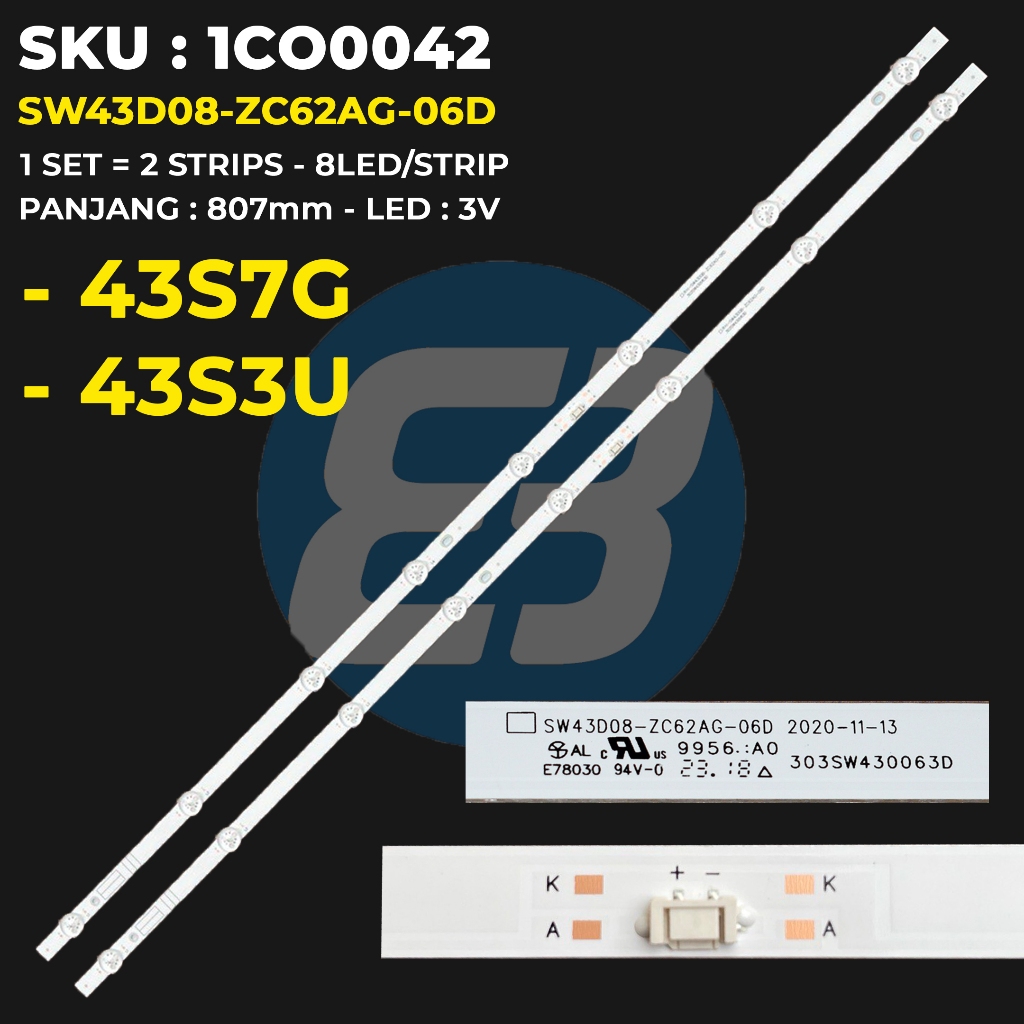 Backlight TV COOCAA 43 Inch 43S7G 43S3U 43S3G SW43D08-ZC62AG-06D