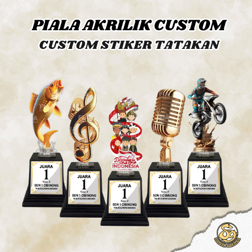 Piala Akrilik Custom Sticker Tatakan Souvenir Hadiah Kemerdekaan Agustusan, Ikan Mas / Carp, Motocro